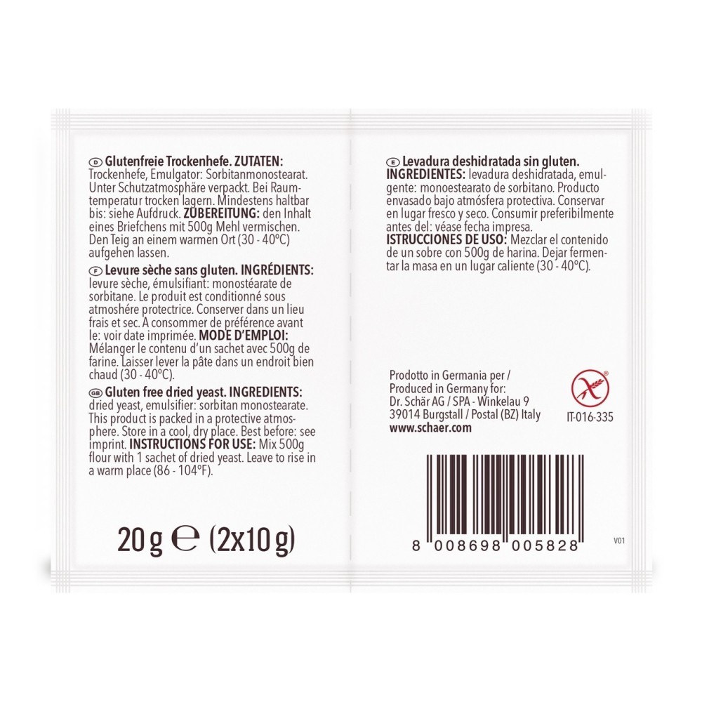 Levadura 20 g - 2 paquetitos de 10 g -