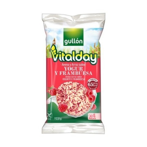 Vitalday Tortitas de Avena y Arroz con Yogur y Frambuesa 112,5 g - Sin Gluten - Gullón